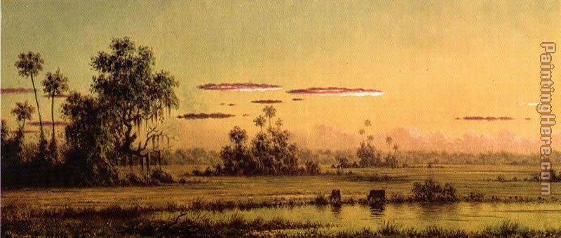 Florida Sunset with Two Cows painting - Martin Johnson Heade Florida Sunset with Two Cows art painting